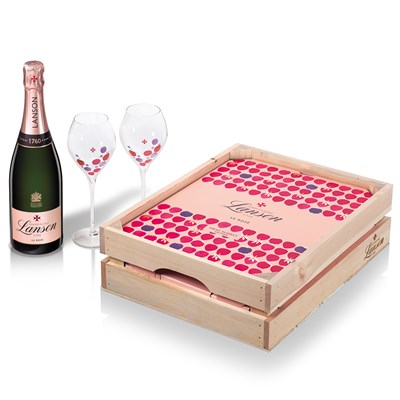 Lanson la Rose Champagne Fruit Market Gift Set With 2 Glasses